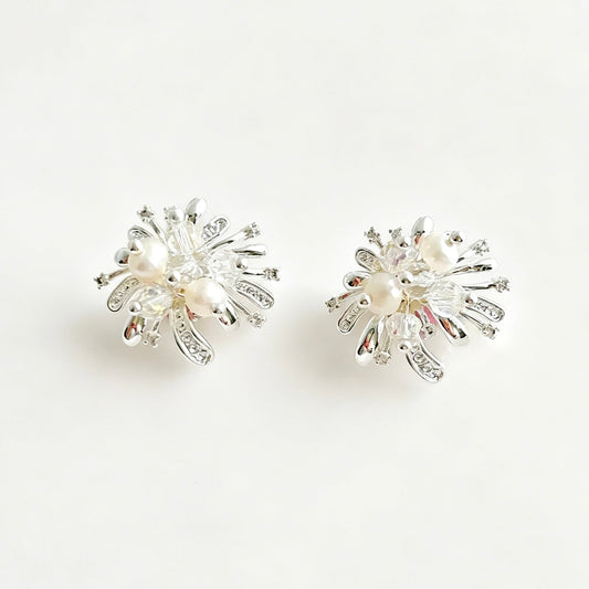 Zircon Firework Pearl Stud Earrings