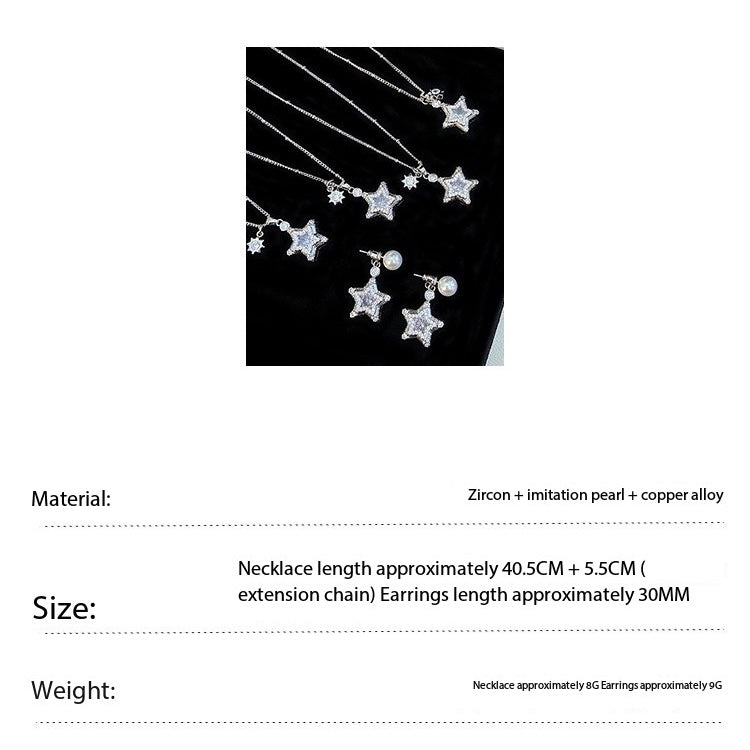 Star-themed earrings with zircon accents and a matching necklace set.