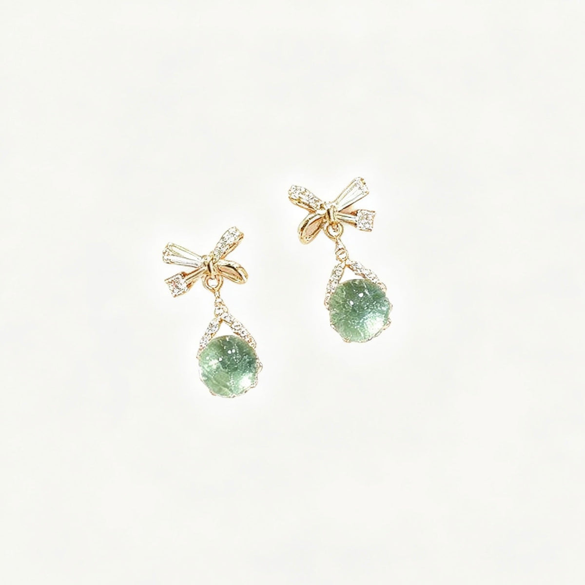 Gold-Plated Bow Zircon Earrings