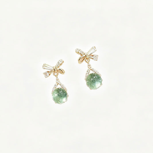 Gold-Plated Bow Zircon Earrings