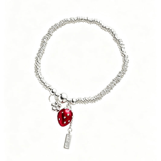 Silver Strawberry Charm Bracelet