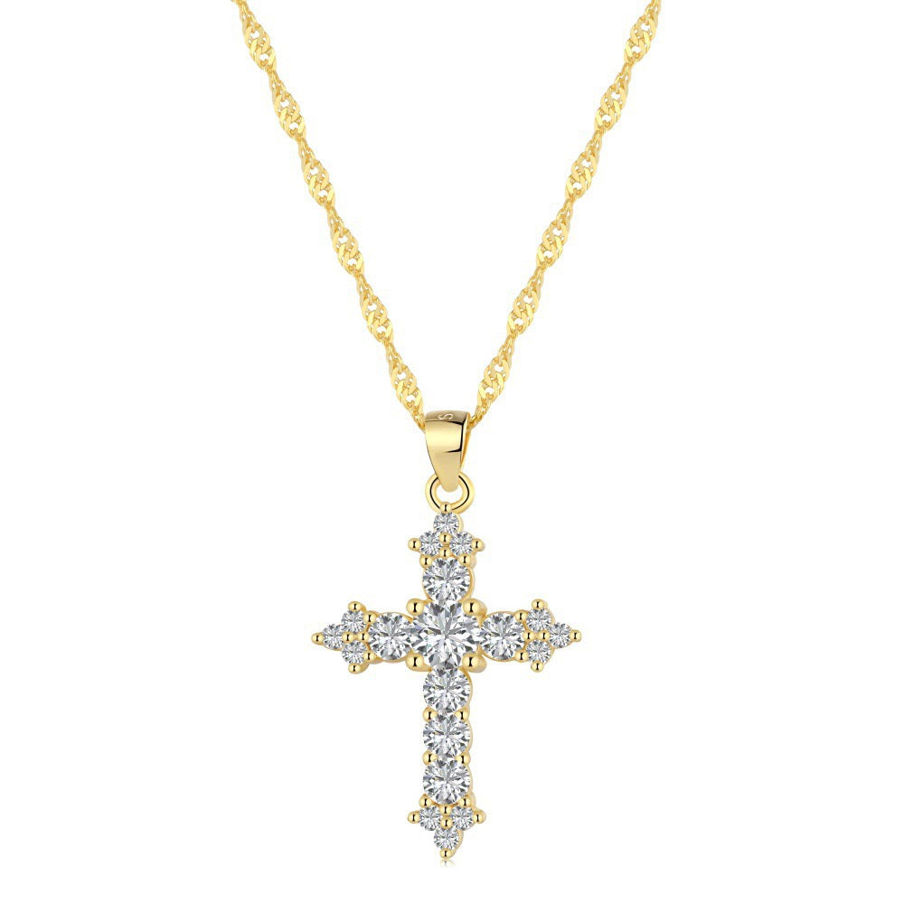 S925 sterling silver gold cross necklace