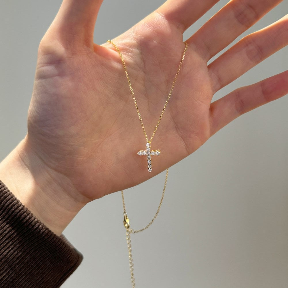S925 sterling silver gold cross necklace