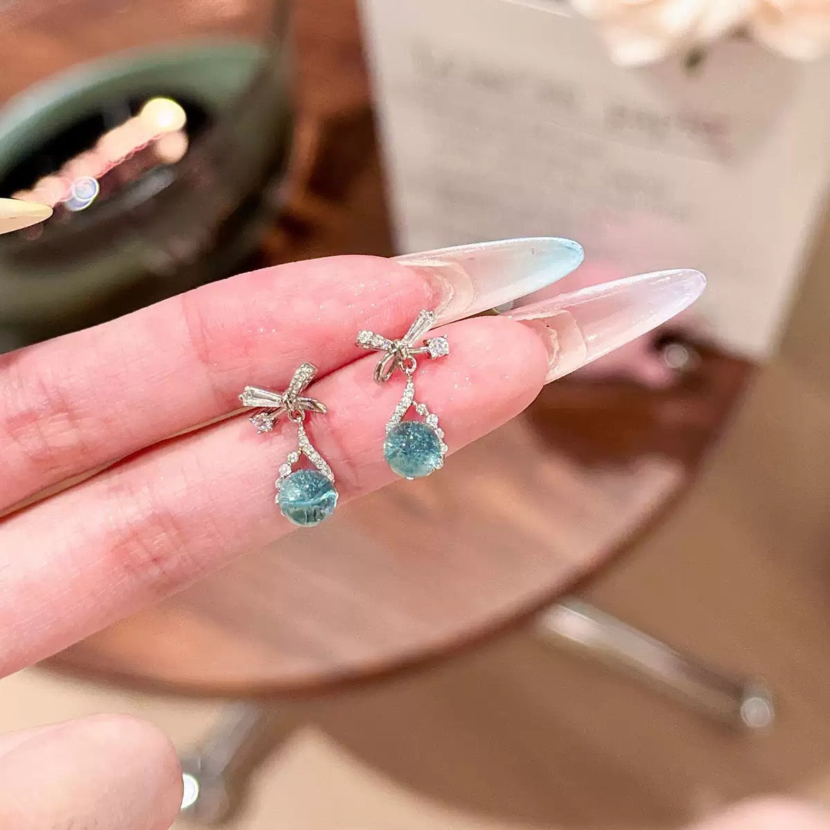 Gold-Plated Bow Zircon Earrings