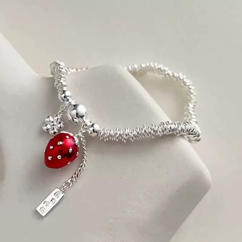 Silver Strawberry Charm Bracelet
