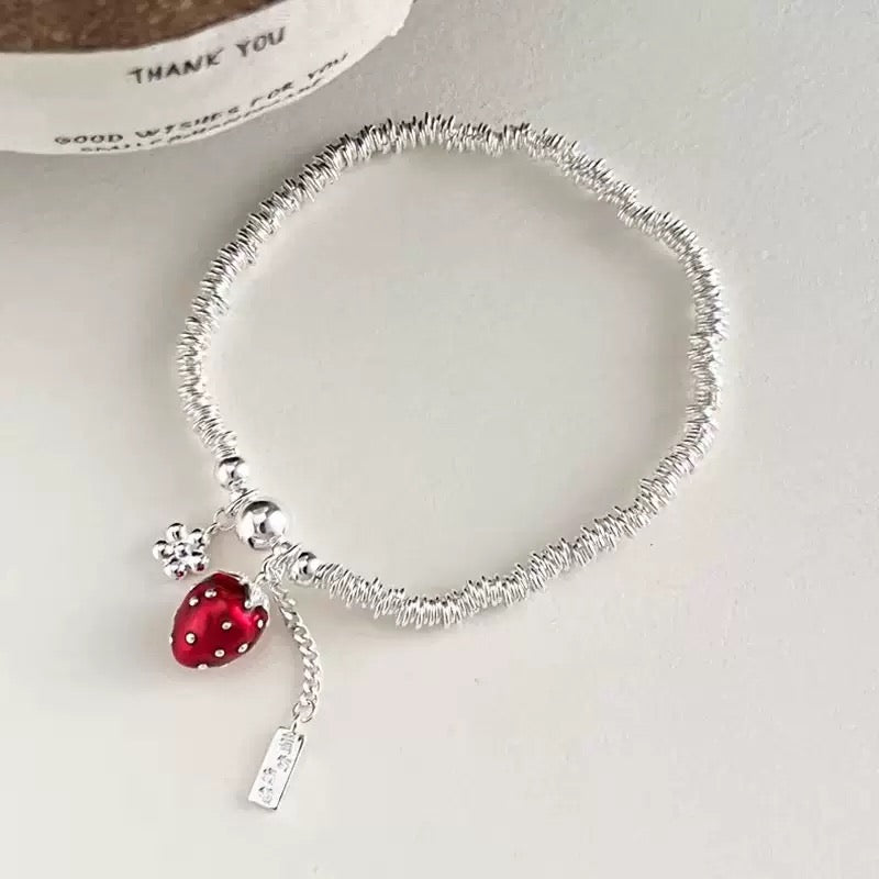 Silver Strawberry Charm Bracelet