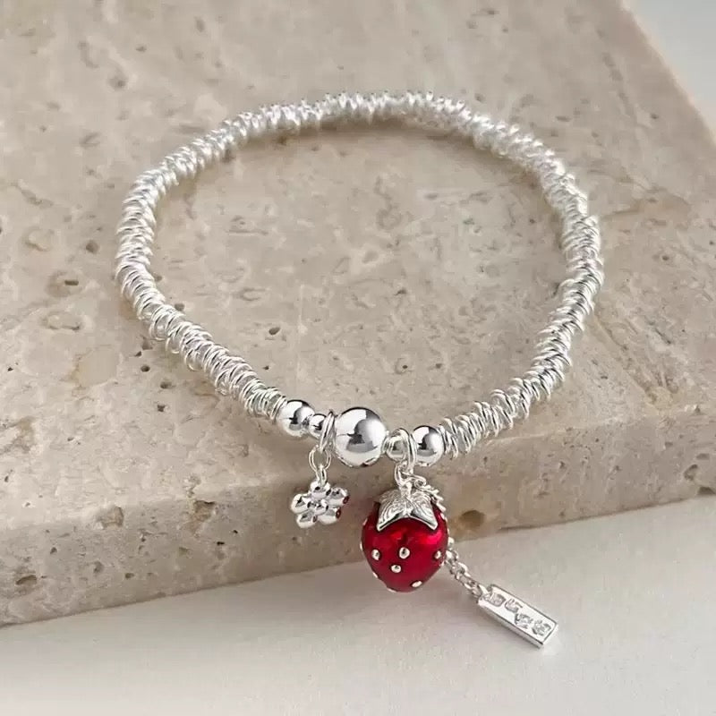 Silver Strawberry Charm Bracelet