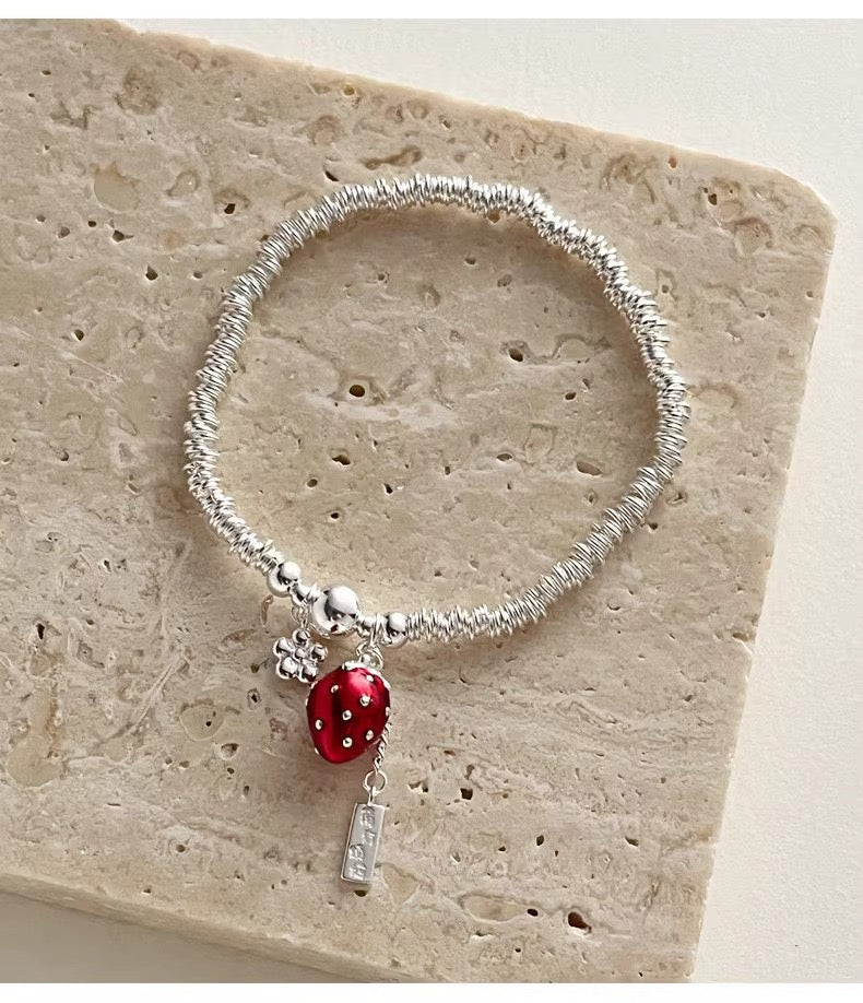Silver Strawberry Charm Bracelet