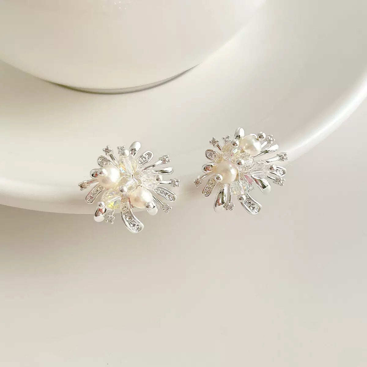 Zircon Firework Pearl Stud Earrings
