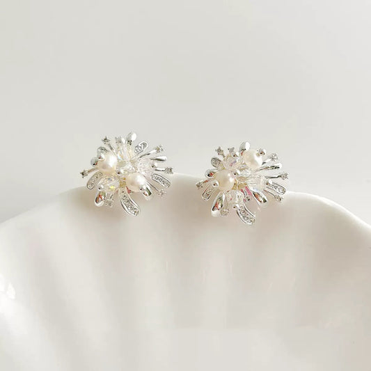 Zircon Firework Pearl Stud Earrings