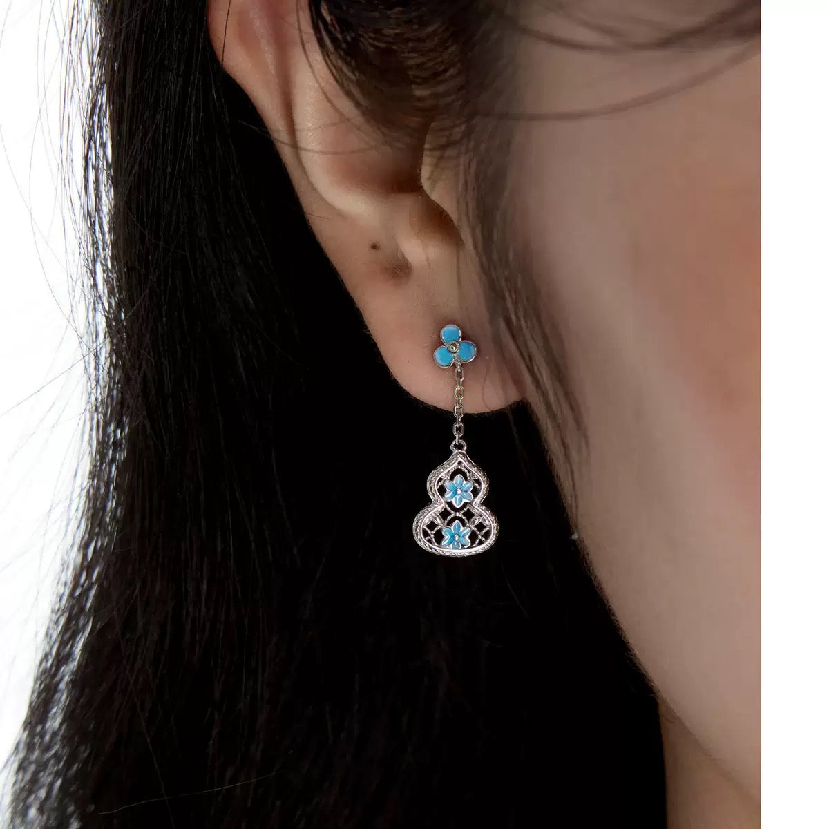 Gradient Blue Flower Jewelry Set