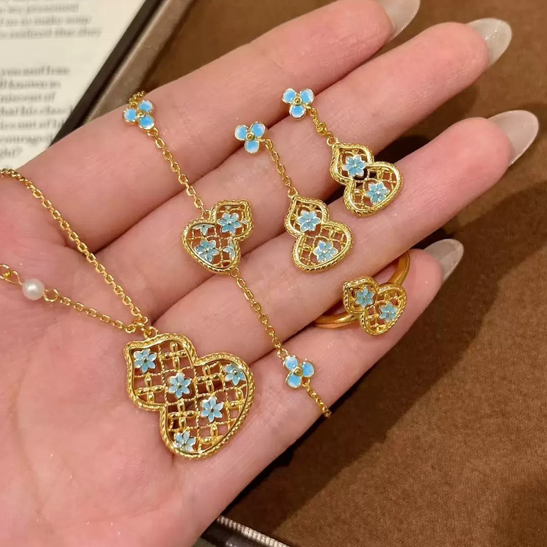 Gradient Blue Flower Jewelry Set