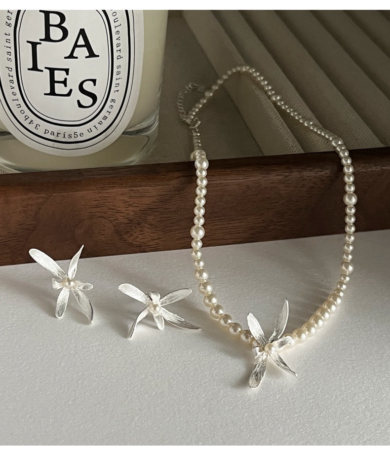 Silver Pearl Orchid Jewelry Set