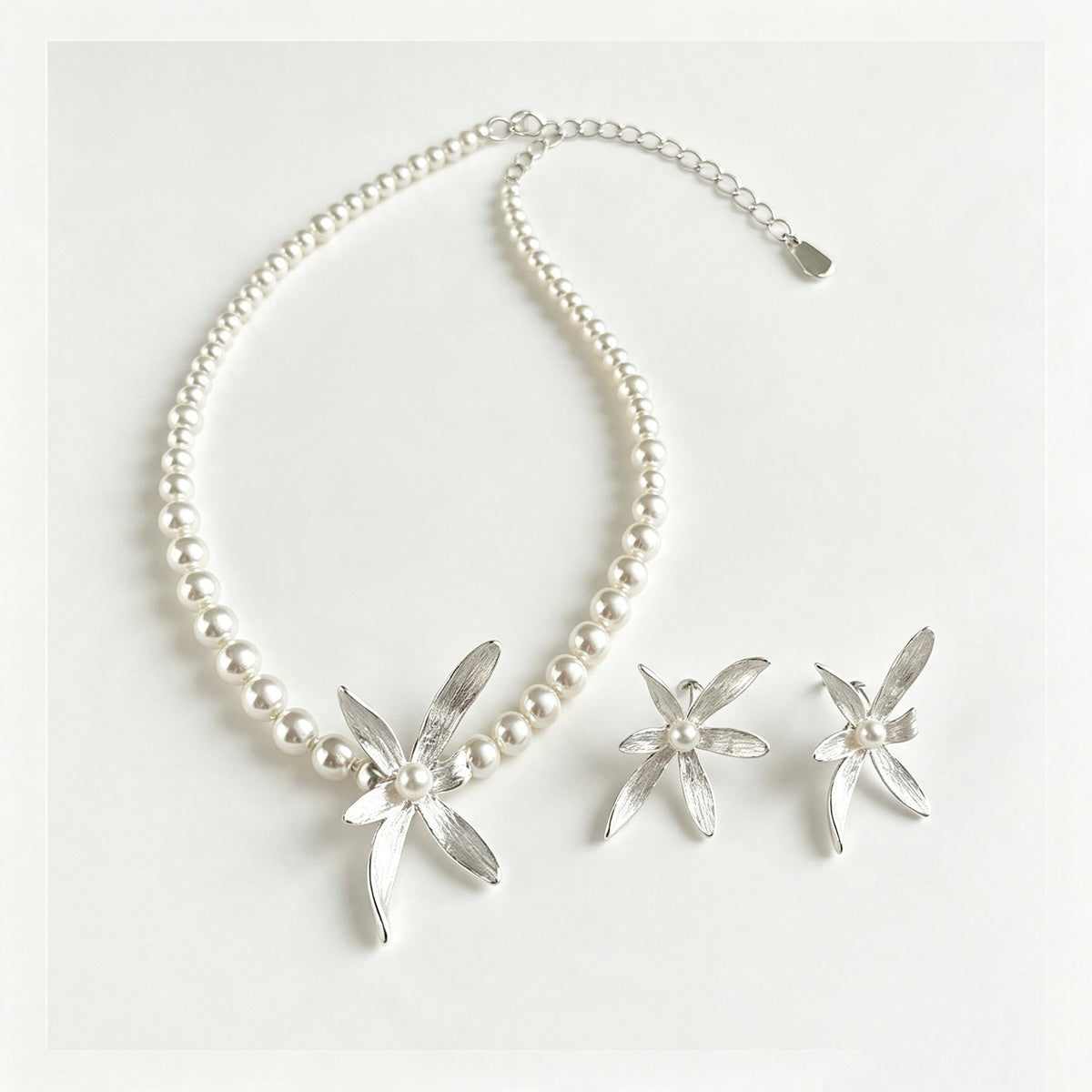 Silver Pearl Orchid Jewelry Set