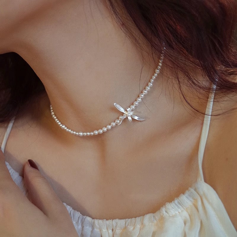 Silver Pearl Orchid Jewelry Set