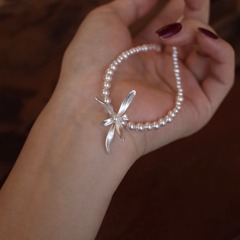 Silver Pearl Orchid Jewelry Set