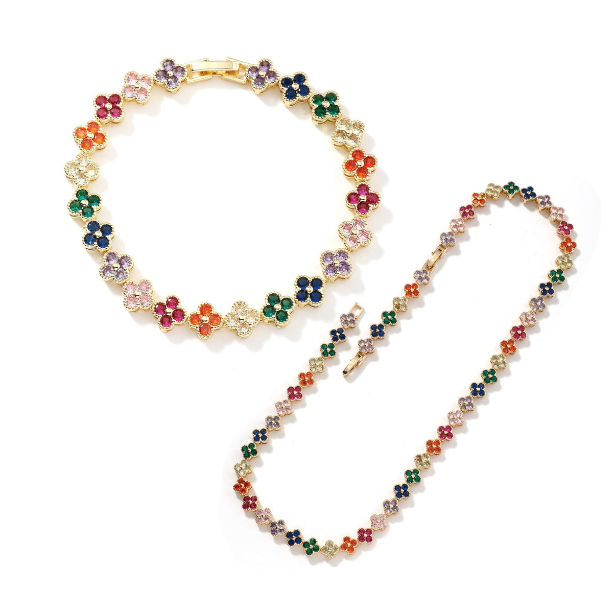 Colorful Zircon Clover Jewelry Set