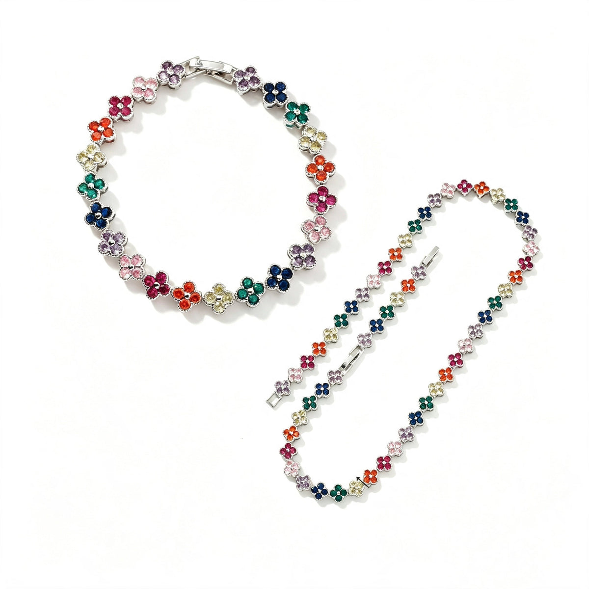 Colorful Zircon Clover Jewelry Set