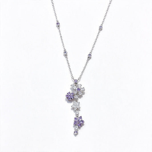 Purple Zircon Flower Necklace