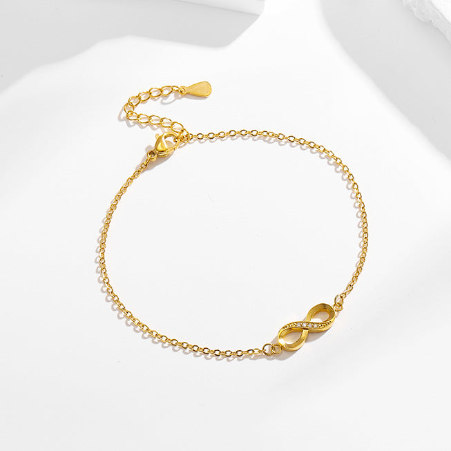 Stainless steel diamond studded infinite loop 8-shaped necklace bracelet earring set