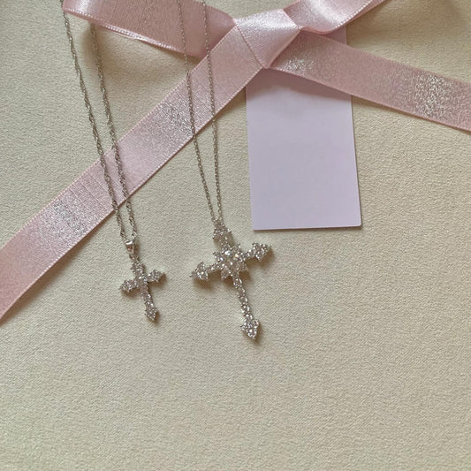 S925 Sterling Silver Meishen Cross Full Diamond Pendant Necklace