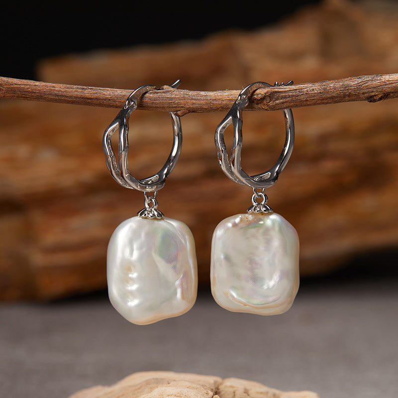 S925 Sterling Silver with Natural Baroque Pearl Earrings