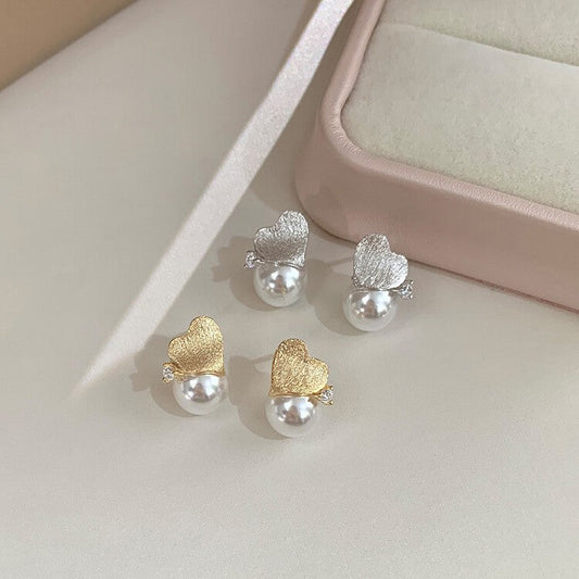 S925 Sterling Silver Drawing Love Shi Home Pearl Earrings