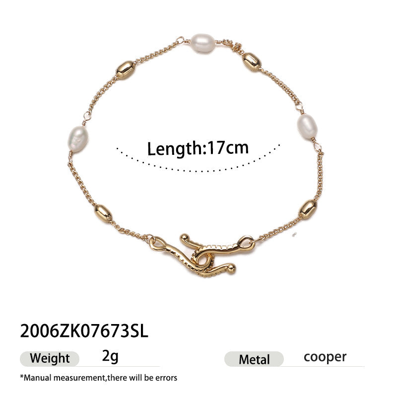 High color retention brass plating real gold natural real pearl bracelet