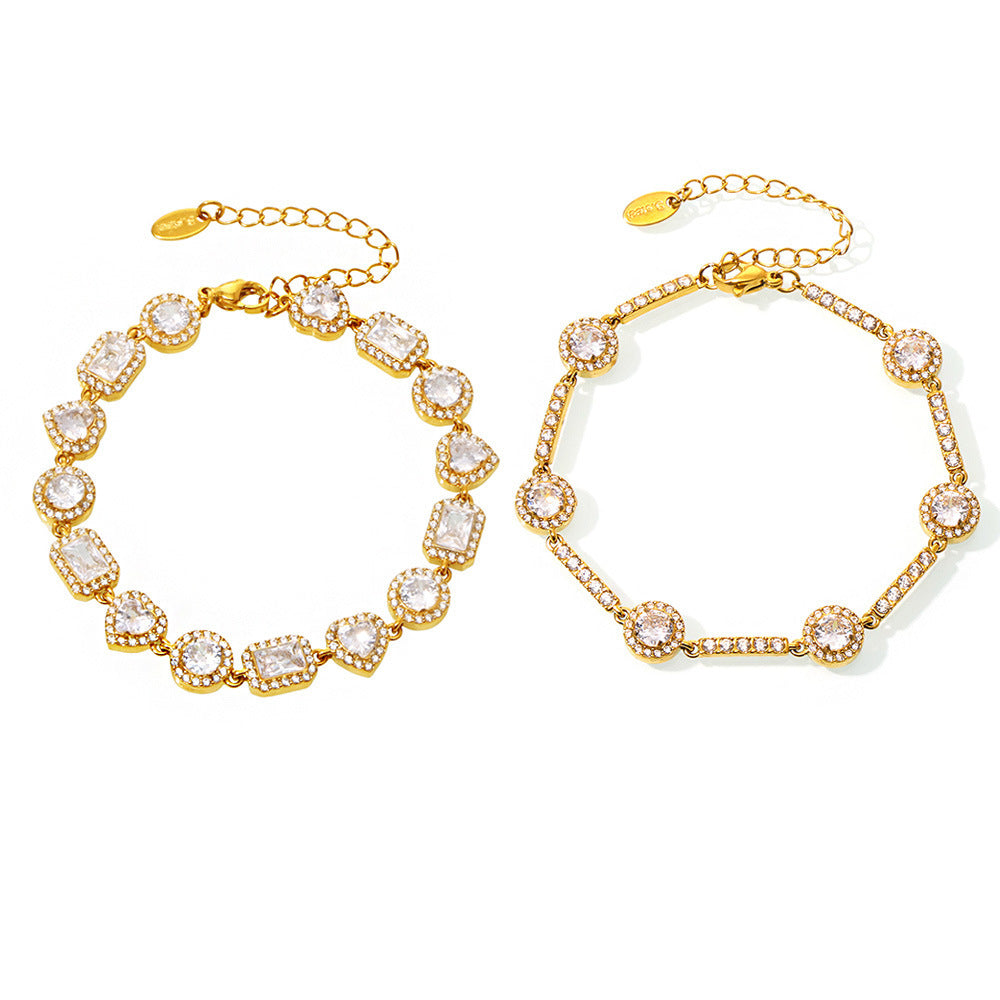 Stainless Steel Handmade Inlaid Super Flash Geometric Zircon Gestar Bracelet