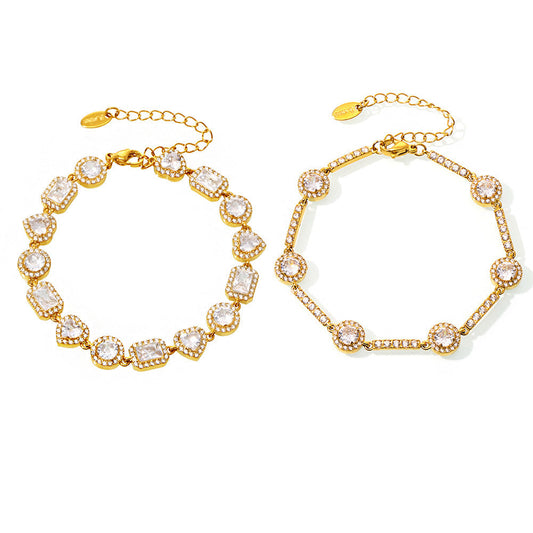 Stainless Steel Handmade Inlaid Super Flash Geometric Zircon Gestar Bracelet