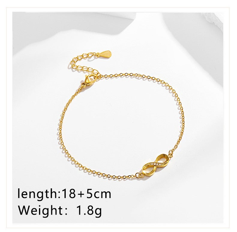 Stainless steel diamond studded infinite loop 8-shaped necklace bracelet earring set