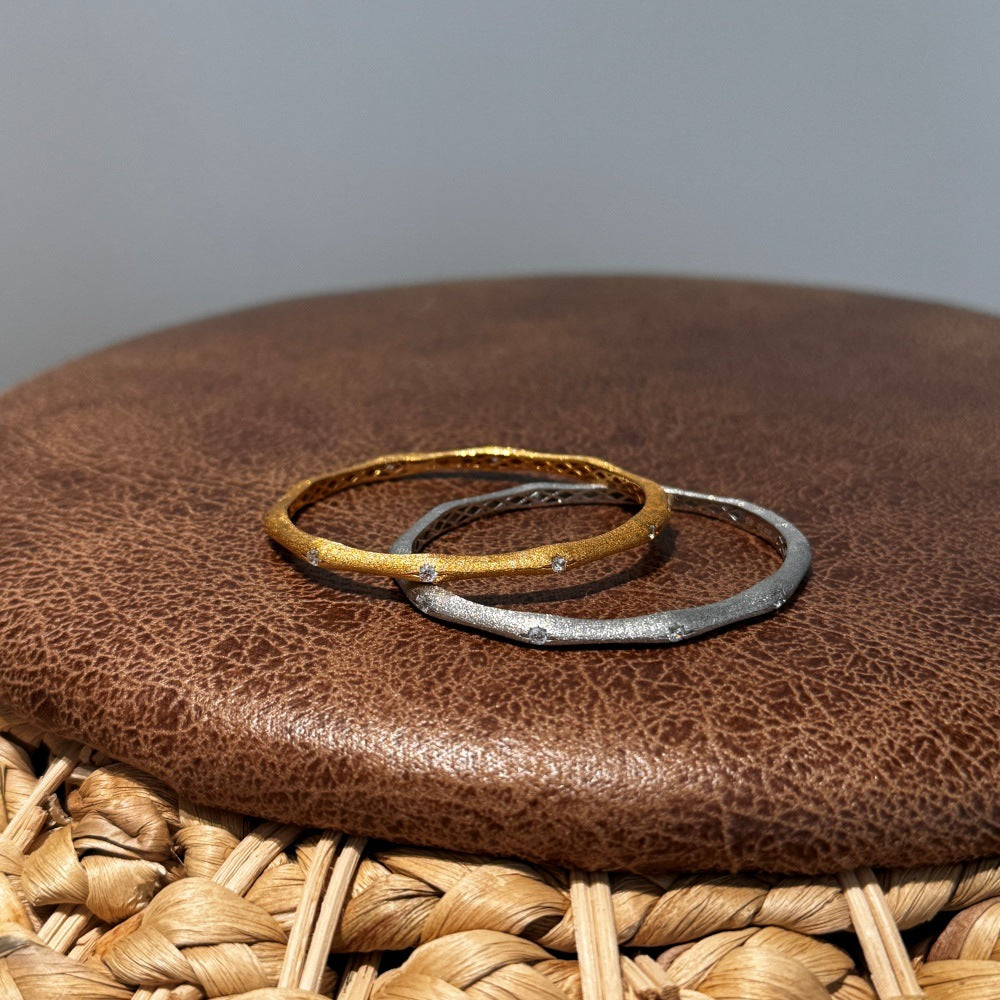 S925 Sterling Silver Bracelet Women's Brushed Craft Zircon Inlaid