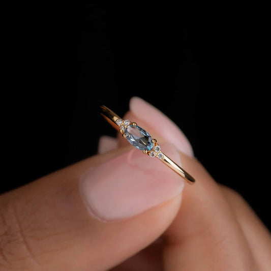 Full body s925 pure silver blue stone horse eye ring