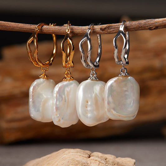 S925 Sterling Silver with Natural Baroque Pearl Earrings