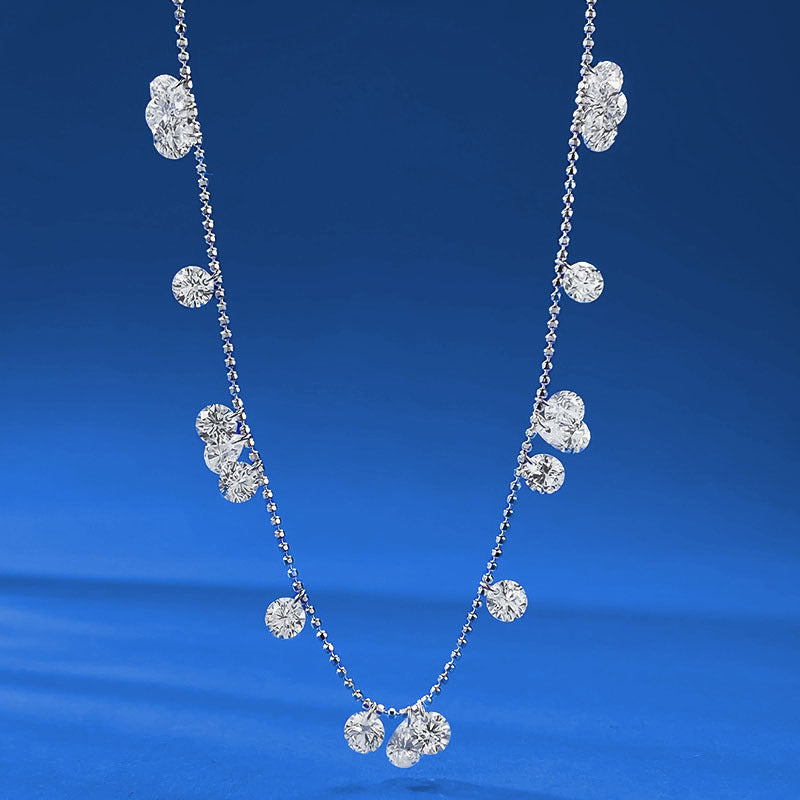 S925 Silver Long Clavicle Chain Light Luxury Overlapping Tears Broken Star River Bead Necklace