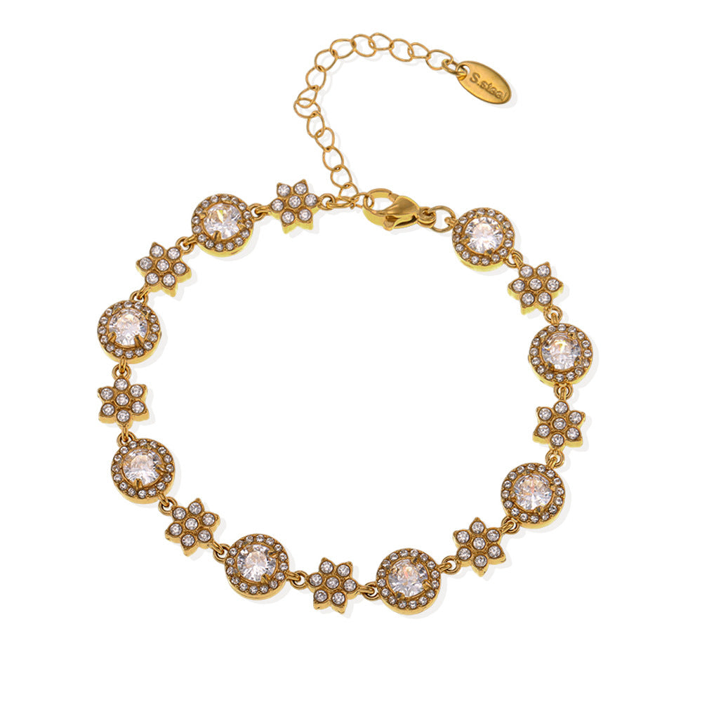 5A Zircon Six Leaf Flower Round Diamond Heavy Industry Design Bracelet