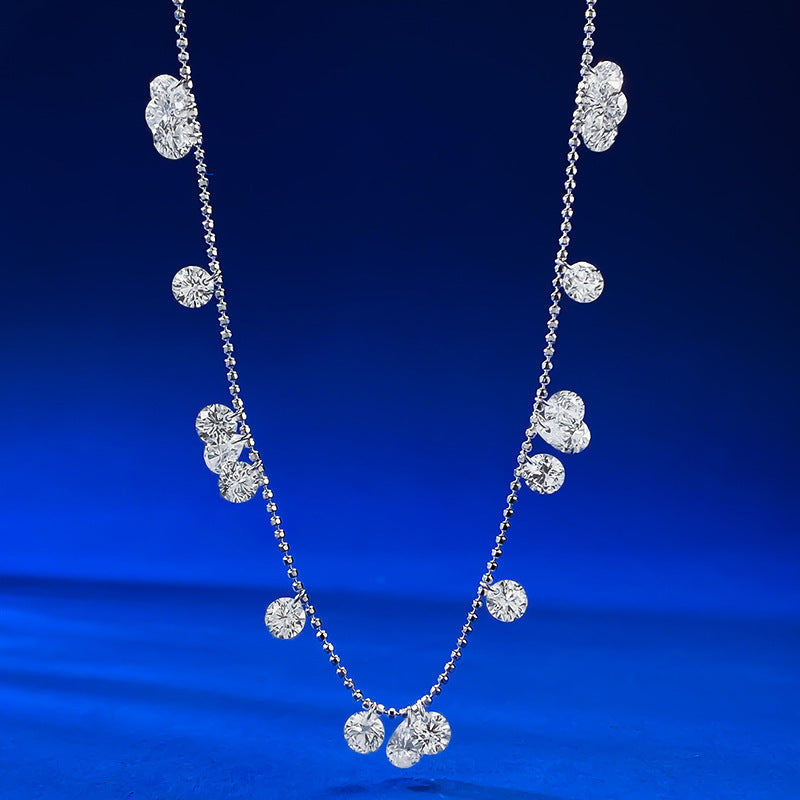 S925 Silver Long Clavicle Chain Light Luxury Overlapping Tears Broken Star River Bead Necklace