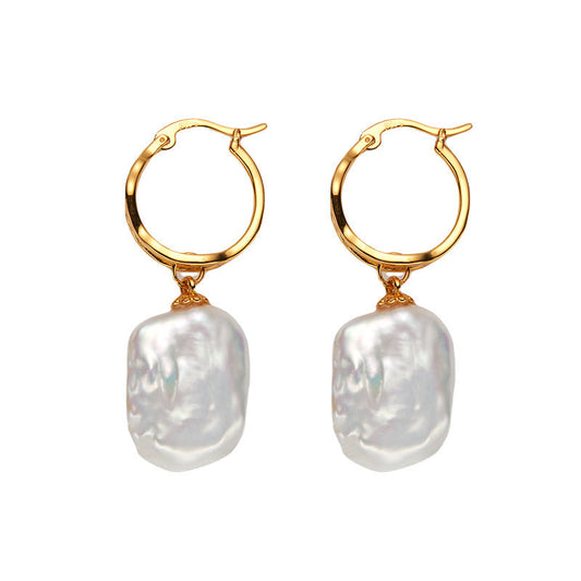 S925 Sterling Silver with Natural Baroque Pearl Earrings