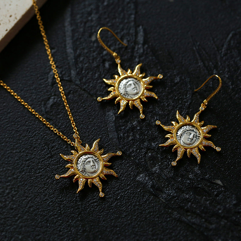 Apollo Silver Coin Necklace Earrings Jewelry Set
