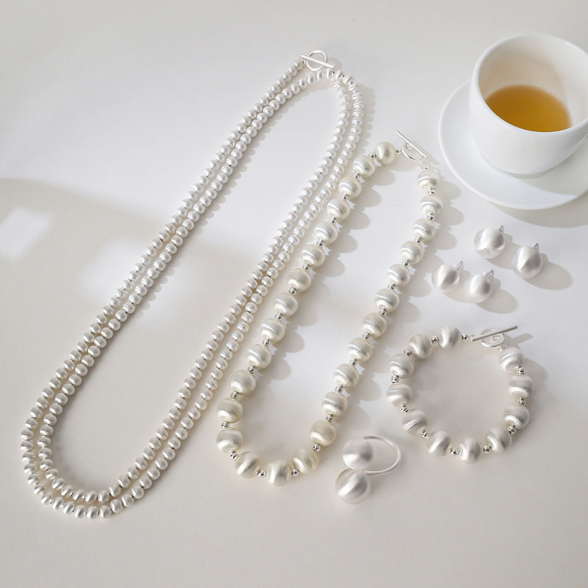 Brushed Beaded Necklace Bracelet ring earrings