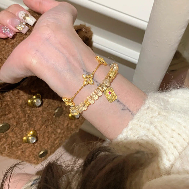 Retro Cut Out Brushed Four-Leaf Clover Bracelet