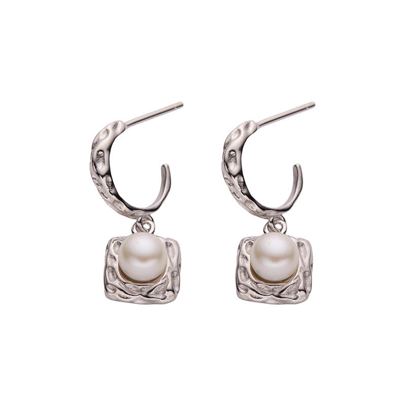 S925 sterling silver inlaid natural pearl earrings