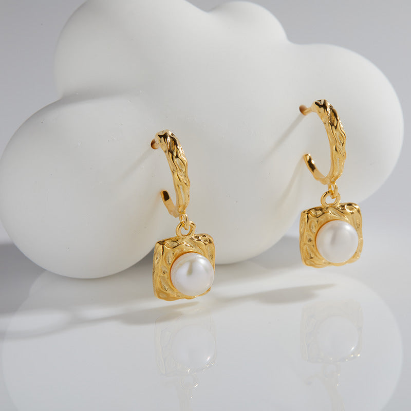 S925 sterling silver inlaid natural pearl earrings