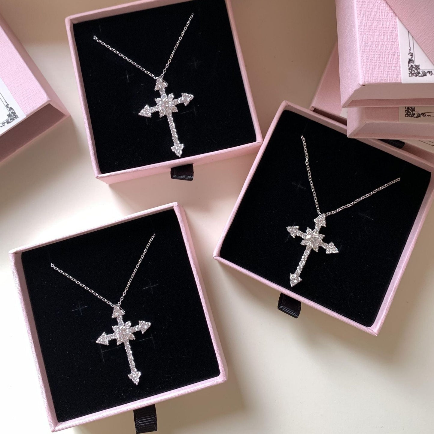 S925 Sterling Silver Meishen Cross Full Diamond Pendant Necklace