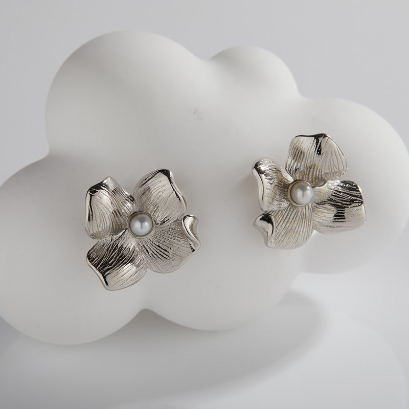 S925 sterling silver inlaid natural pearl earrings