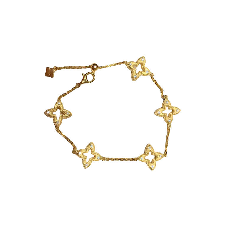 Retro Cut Out Brushed Four-Leaf Clover Bracelet