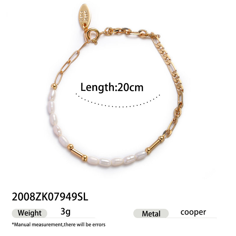 High color retention brass plating real gold natural real pearl bracelet
