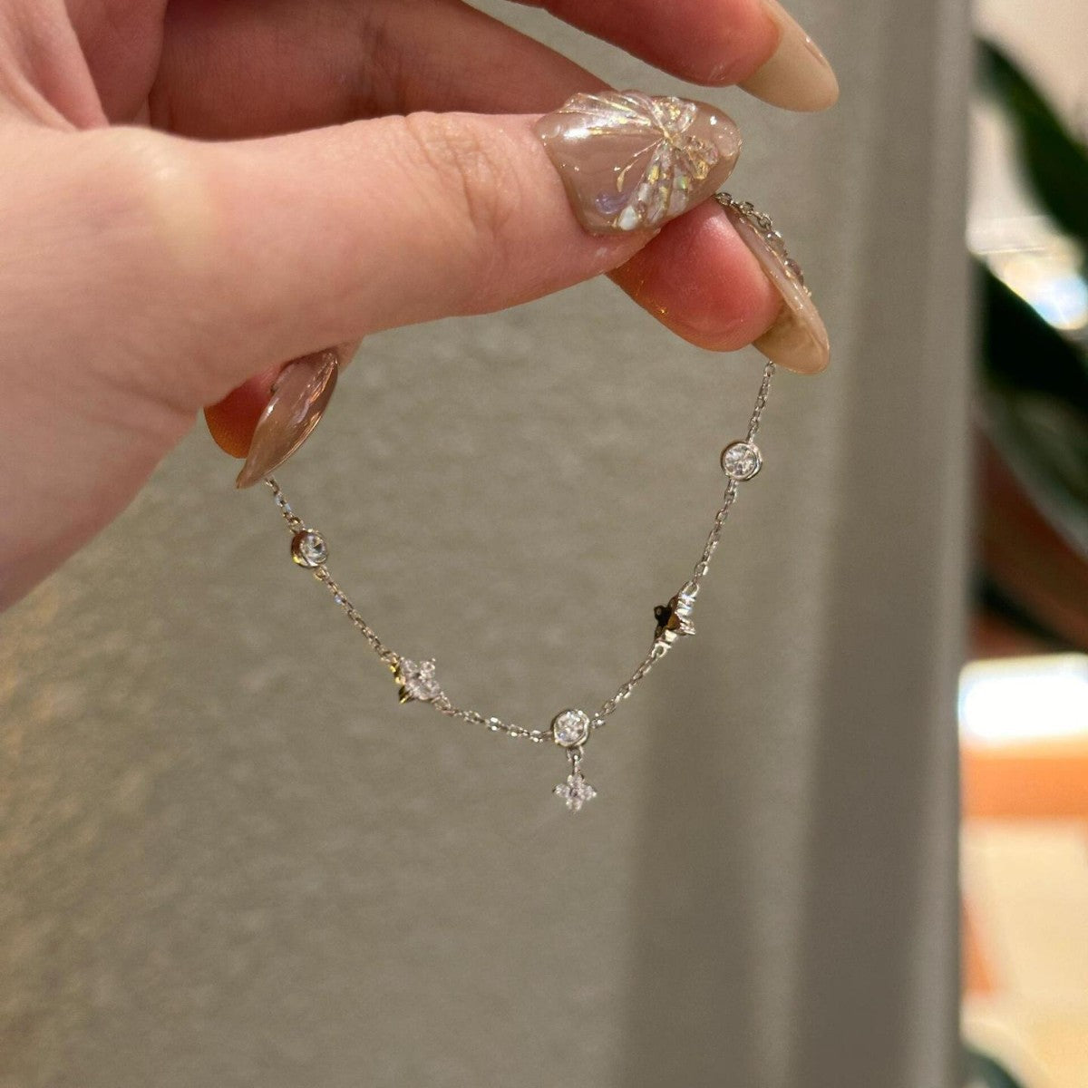 Four-leaf Clover Tassel Zircon S925 Sterling Silver Bracelet