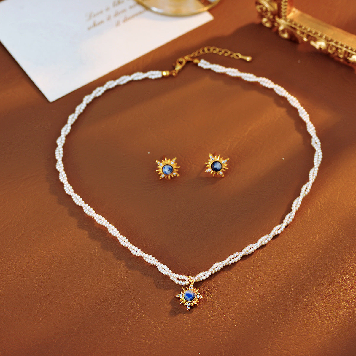 Double Blue Eight-Mountain Star Necklace Earring Bracelet Set