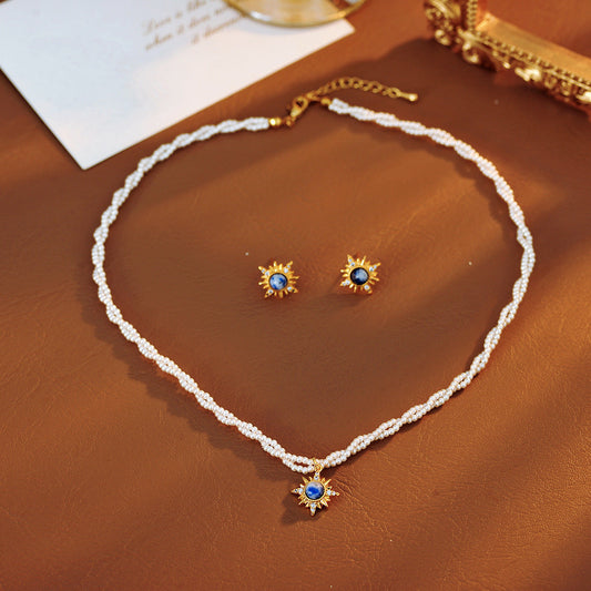 Double Blue Eight-Mountain Star Necklace Earring Bracelet Set